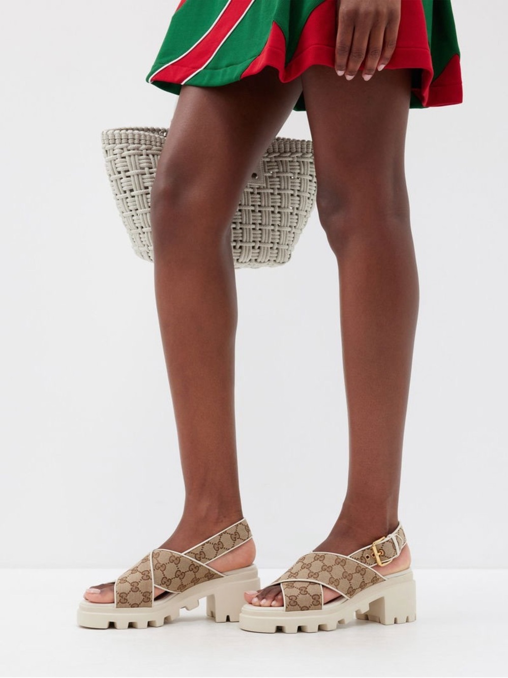 GUCCI GG Supreme Lug Sole Platform Crossover Sandals Cream 38 - Picture 2 of 16